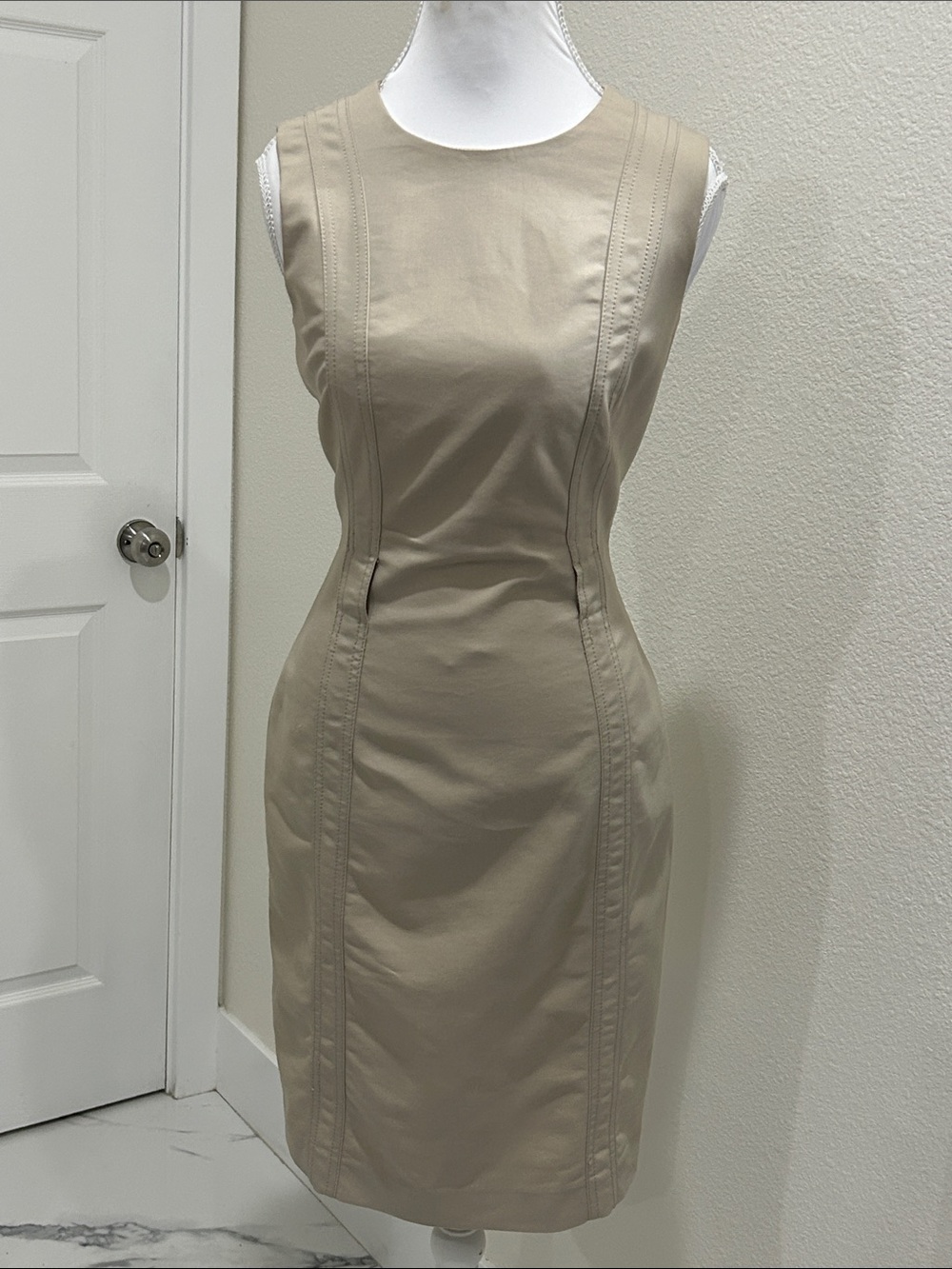 Calvin Klein Beige Sleeveless Sheath Midi Dress